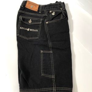 Vintage Rocawear Boys Denim Cargo Shorts Black contrast stitching Size 10